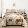 WONGS BEDDING Floral Quilt Set Khaki King, 3 Pieces Botanical Quilted Printed by WONGSBEDDING