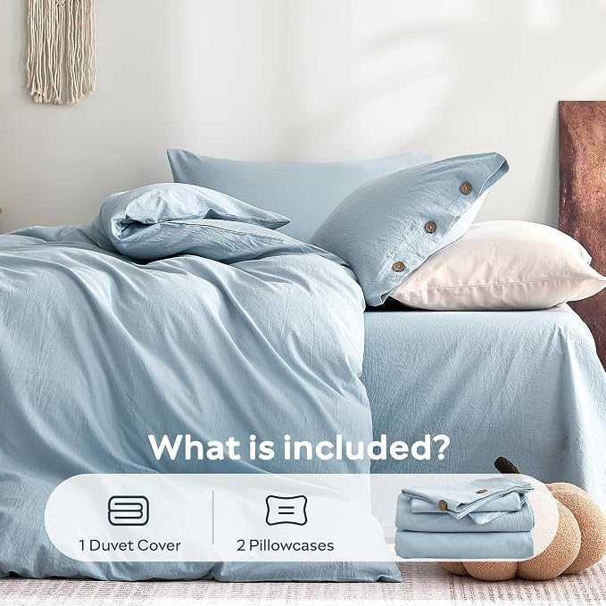 JELLYMONI 100% Washed Cotton Duvet Cover Full – Soft, Breathable Linen-Look - Image 7