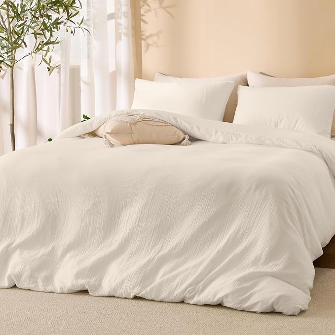Ivory White Duvet Cover Queen Size, 100% Sandwashed Cotton Soft Queen Duvet - Image 2