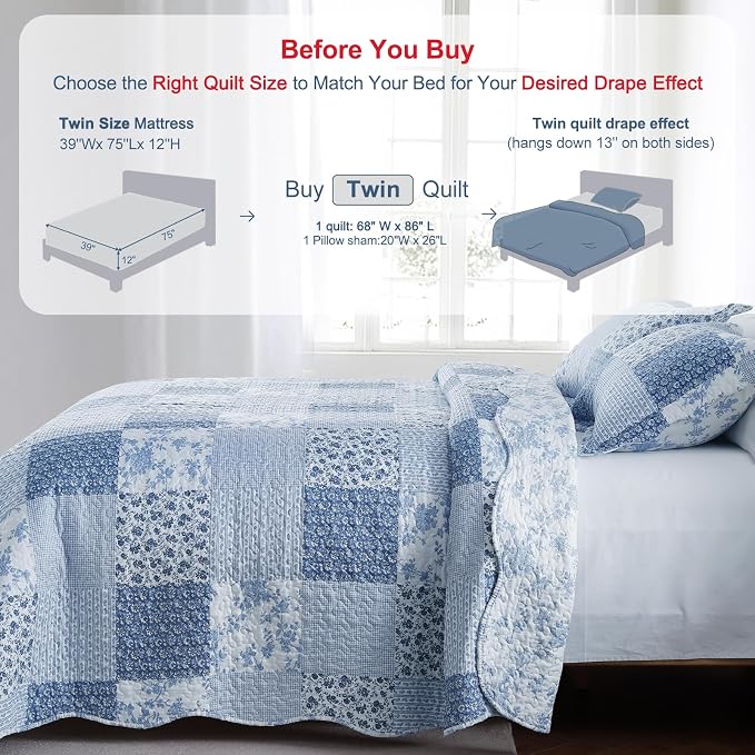 GOONE Twin Quilt Set 68x86 Inches, Lightweight Washed Coverlet, Reversible - Image 8