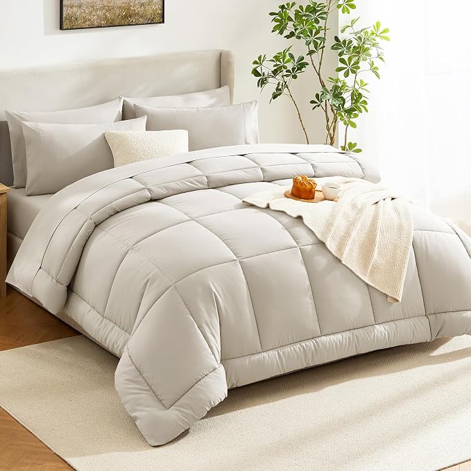 CozyLux Oversized King Comforter Sets Beige, 7 Pieces Bed in a Bag, Ultra-Soft - Image 8