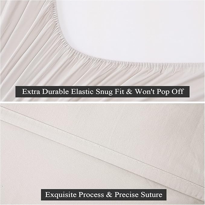 Full Size Fitted Sheet Only Light Beige, 100% Egyptian Cotton 600 Thread Count - Image 5