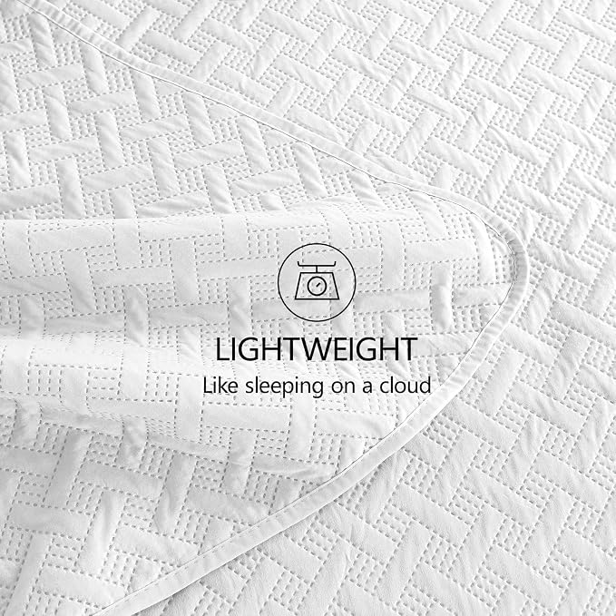 FLYMME King Size Quilt Bedding Set White Lightweight Bedspreads - Image 6