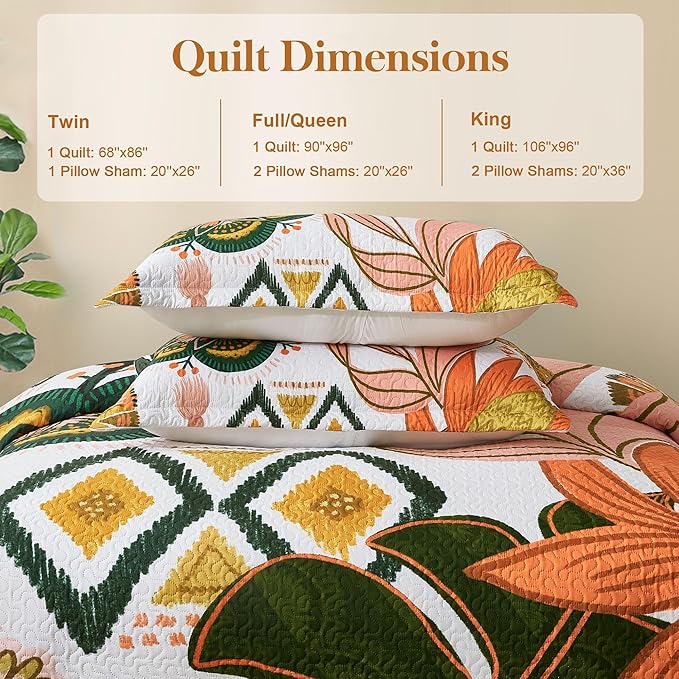 Tyrot 3 Piece Boho Floral Full/Queen Quilt Sets Farmhouse Botanical Reversible - Image 6