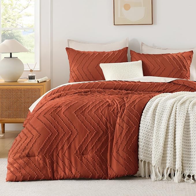 Andency Burnt Orange Oversized King Comforter Set 120x98, Boho Oversize King by Andency