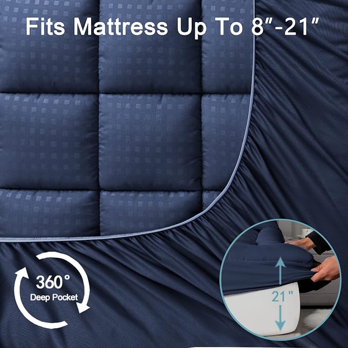 HYLEORY Full Mattress Pad Quilted Fitted Mattress Protector Cooling Pillow Top - Image 5