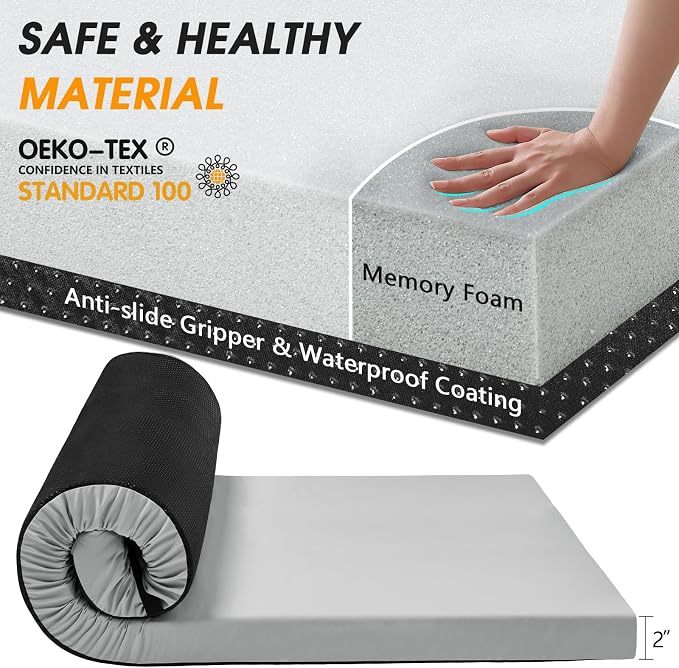CYMULA Camping Cot Mattress 2in Memory Foam Sleeping Pad, Soft Warm Non-Slip - Image 6