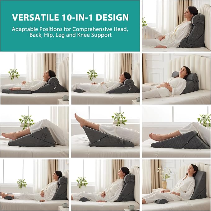 Bedluxe Adjustable 4pcs Bed Wedge Pillow Set, Memory Foam Wedge Pillow Post - Image 2