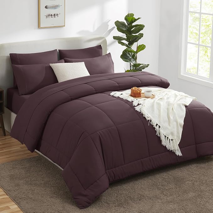 CozyLux Queen Comforter Set Cocoa Powder, 7 Pieces Bed in a Bag, All Season - Image 8