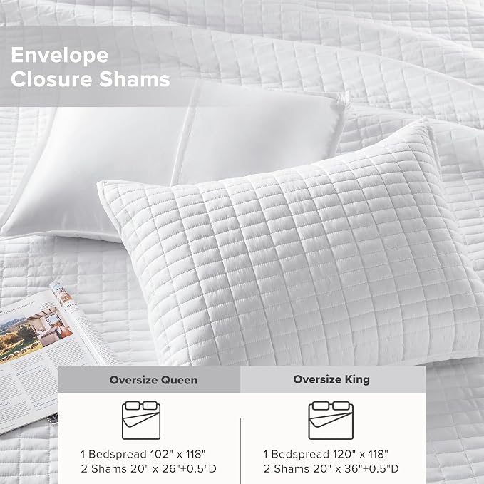 Comfort Spaces White Oversized Queen Quilt Set 102"x118" Bedspread Quilted - Image 5