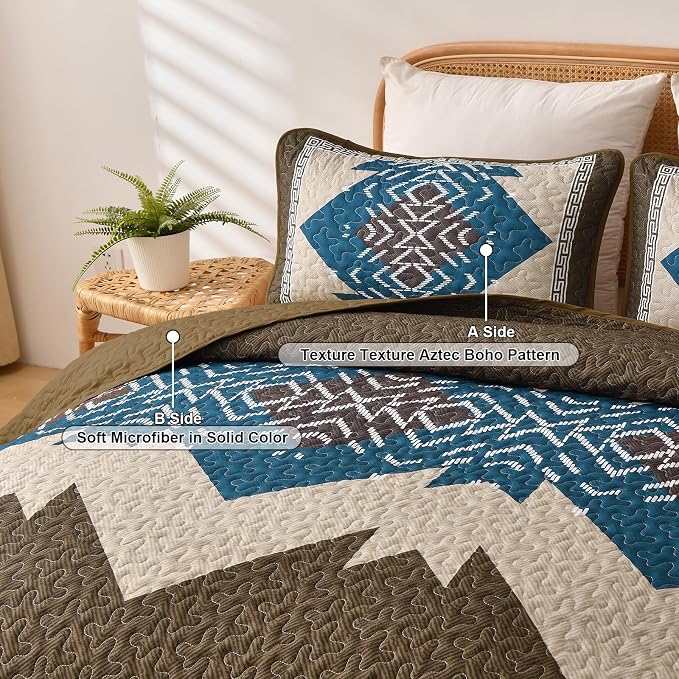 Dintszyayue Boho Quilt Set King Size, 3 Pieces Texture Southwestern Bedding Set - Image 4
