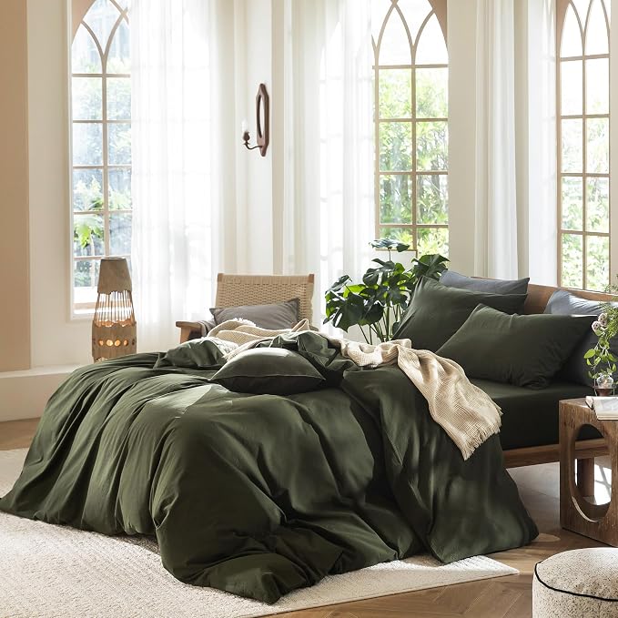 MooMee Bedding Duvet Cover Set 100% Washed Cotton Linen Like Textured - Image 7