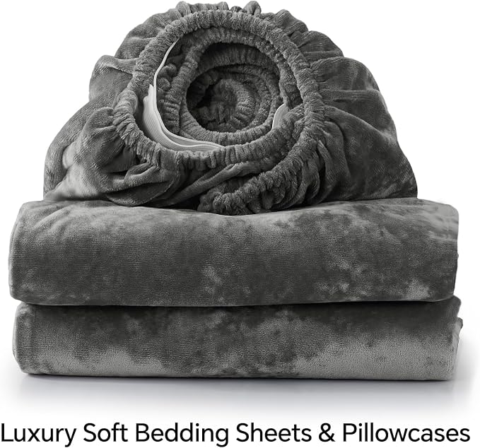 BEDELITE Velvet Fitted Sheet and Pillowcases Set, Luxury Soft Fuzzy Bottom Sheet - Image 8