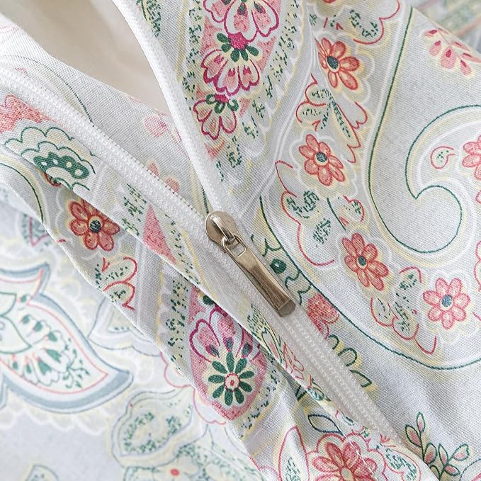 SUSYBAO Flower Paisley Duvet Cover Queen 100% Cotton 3 Pcs Set 1 Vintage - Image 4