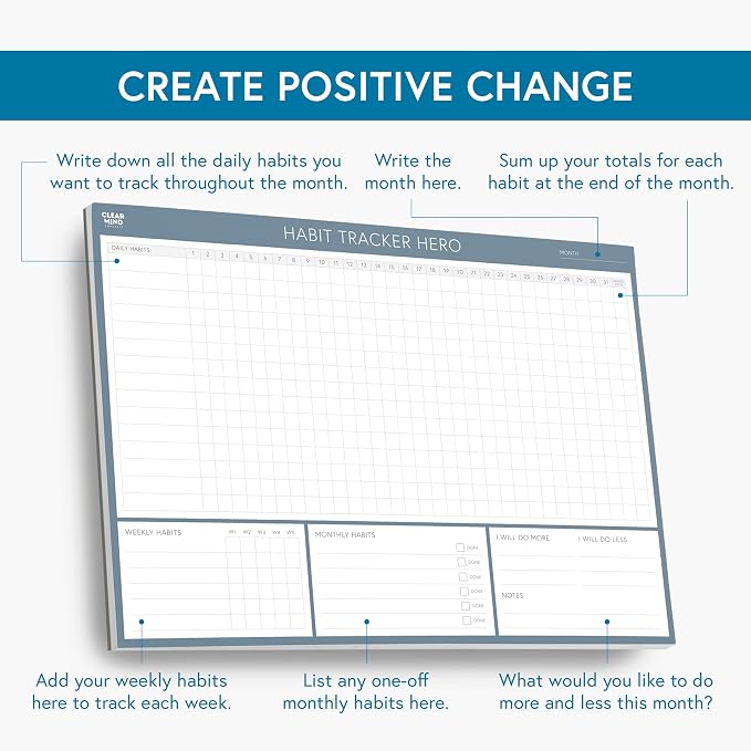 Habit Tracker Hero Desk Pad by Clear Mind Concepts® – 24 Monthly Undated - Image 3