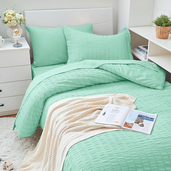 HYMOKEGE Mint Green Twin XL Comforter Set Seersucker 5 Pieces, All Season - Image 2