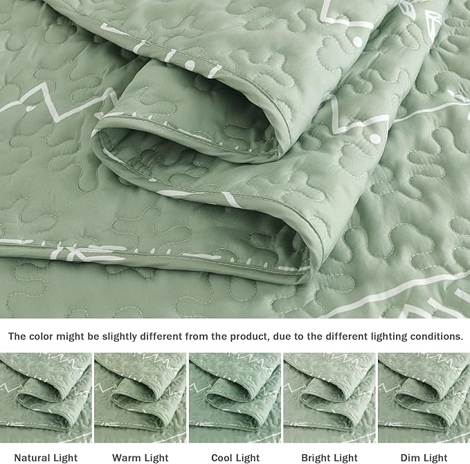 Andency Sage Green Twin Quilt Set, 2 Pieces Boho Lightweight Soft Striped - Image 5