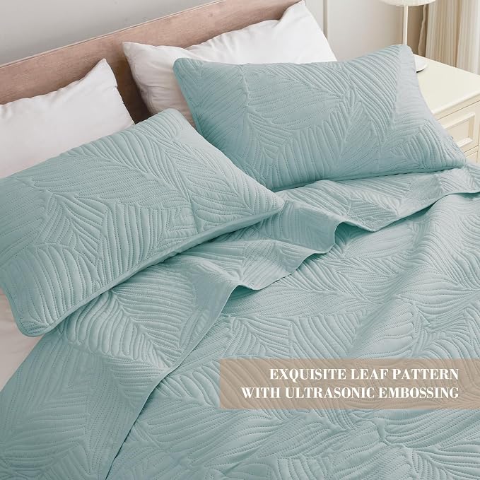 Exclusivo Mezcla Twin Quilt Bedding Set, Lightweight Aqua Blue Quilts Twin Size - Image 3