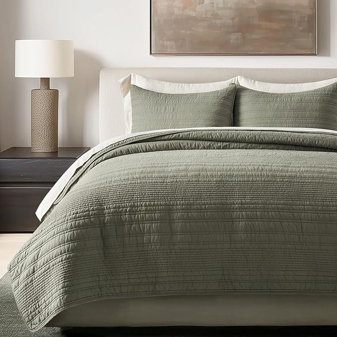 EVERGRACEHOME 100% Cotton Modern Lines Quilt Set King Size, Pre-Washed Soft by EVERGRACEHOME