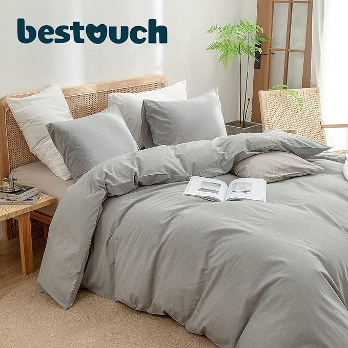 BESTOUCH Duvet Cover Set 100% Washed Cotton Linen Feel Super Soft Comfortable - Image 2