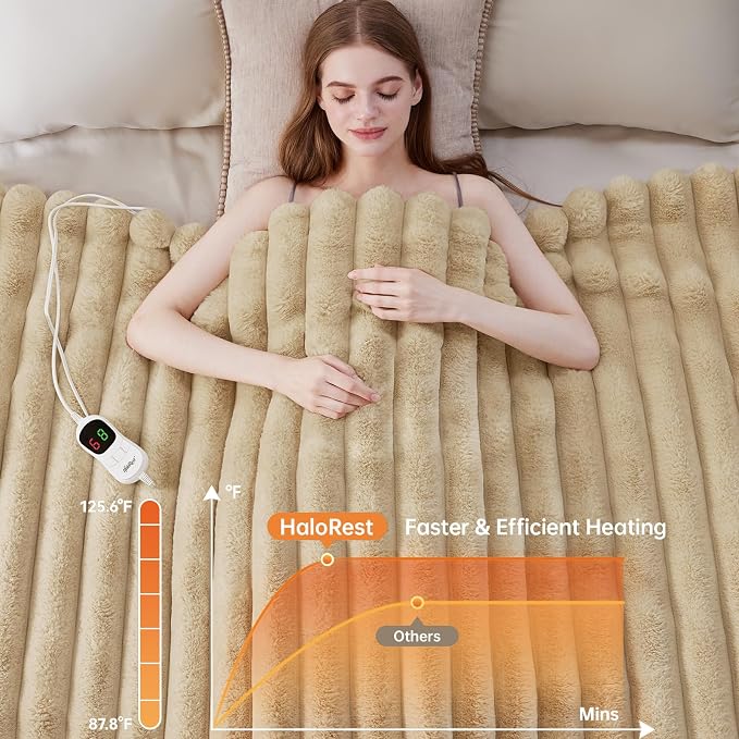 Heated Blanket Twin Size, Faux Fur Cozy Heating Blanket - Image 4