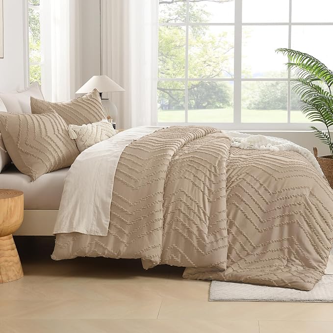 Andency Taupe Comforter Set Queen Size, Boho Soft Warm Tufted Bedding Comforter - Image 8