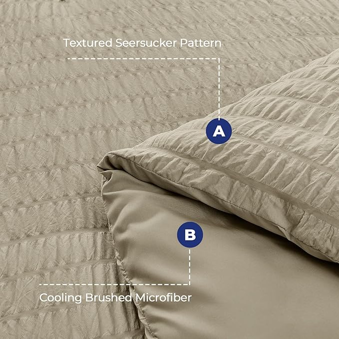 HYMOKEGE Linen Twin Comforter Set Seersucker 5 Pieces, All Season Luxury Bed in - Image 4