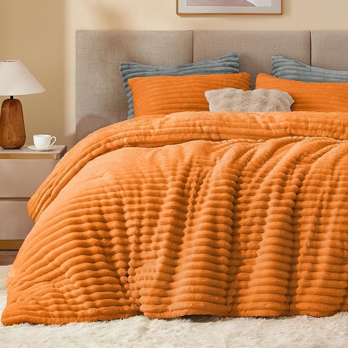 BEDELITE Fleece Full Comforter Set -Super Soft & Warm Fluffy Burnt Orange by BEDELITE
