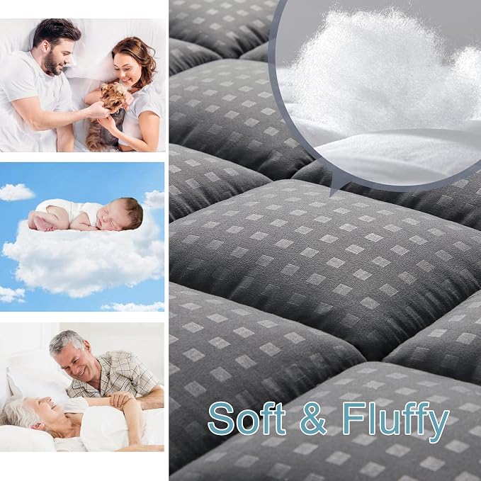 HYLEORY Full Mattress Pad Quilted Fitted Mattress Protector Cooling Pillow Top - Image 3