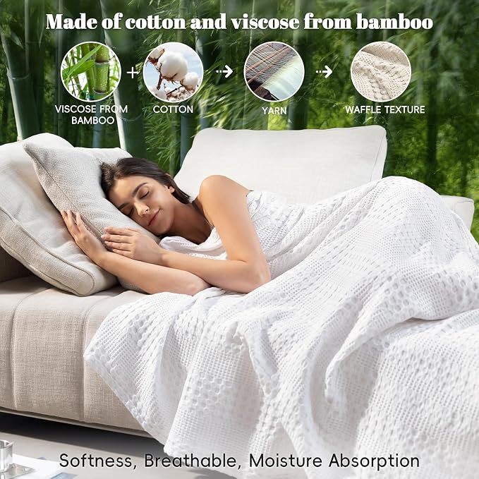 PHF Cooling Waffle Blanket California King Size, Lightweight 60% Rayon from - Image 2