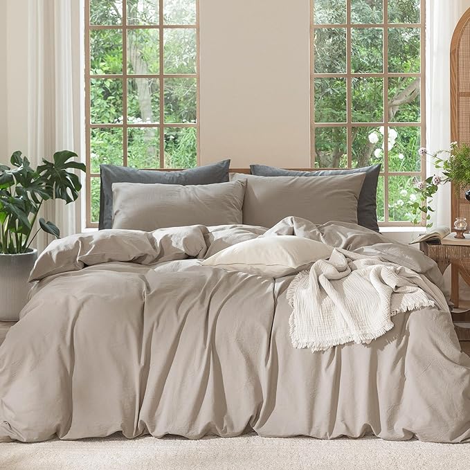 MooMee Bedding Duvet Cover Set 100% Washed Cotton Linen Like Textured by MOOMEE