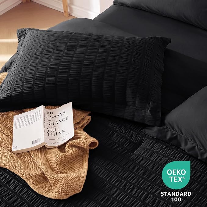 MUXHOMO 5 Pieces Twin XL Comforter Set, Seersucker Bed in a Bag Twin XL Size - Image 9
