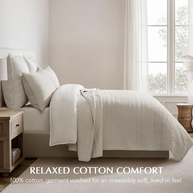 EVERGRACEHOME 100% Cotton Modern Lines Quilt Set King Size, Pre-Washed Soft - Image 2