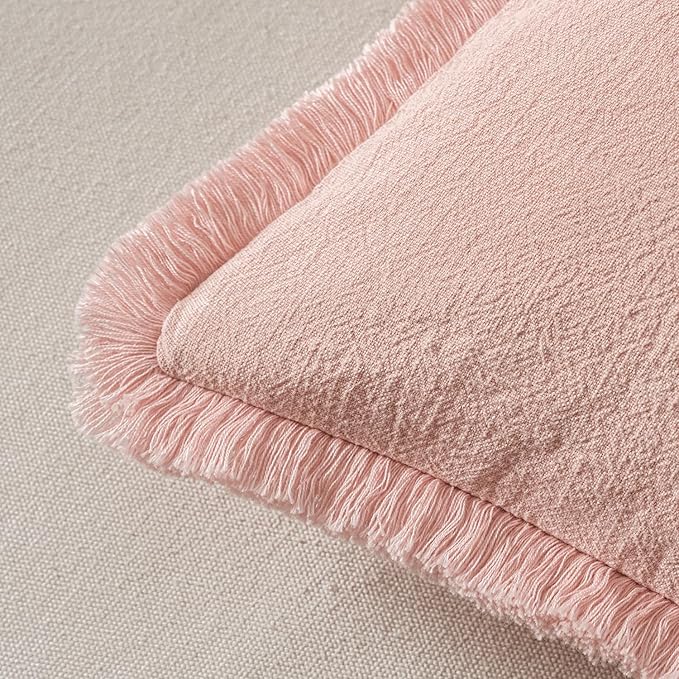 MIULEE Valentines Decorative Throw Pillow Covers Neutral Linen Fringe Throw - Image 3