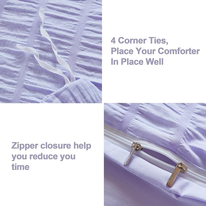 AveLom Lavender Purple Seersucker Duvet Cover Set King, 3 Pieces, Ultra Soft - Image 4