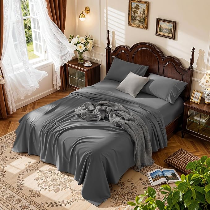 LBRO2M 100% Cotton Sheets Set Deep Pocket 19", 1000 Thread Count Queen Size 4 by LBRO2MBedding