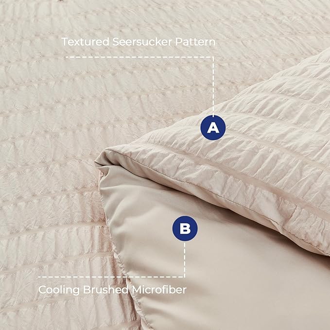 HYMOKEGE Beige Queen Comforter Set Seersucker 7 Pieces, All Season Luxury Bed - Image 5