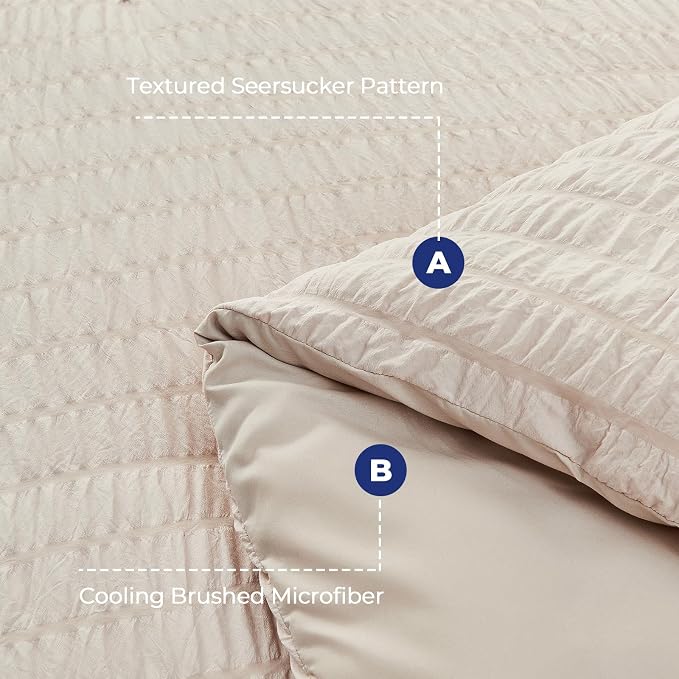 HYMOKEGE Beige Twin XL Comforter Set Seersucker 5 Pieces, All Season Luxury Bed - Image 5