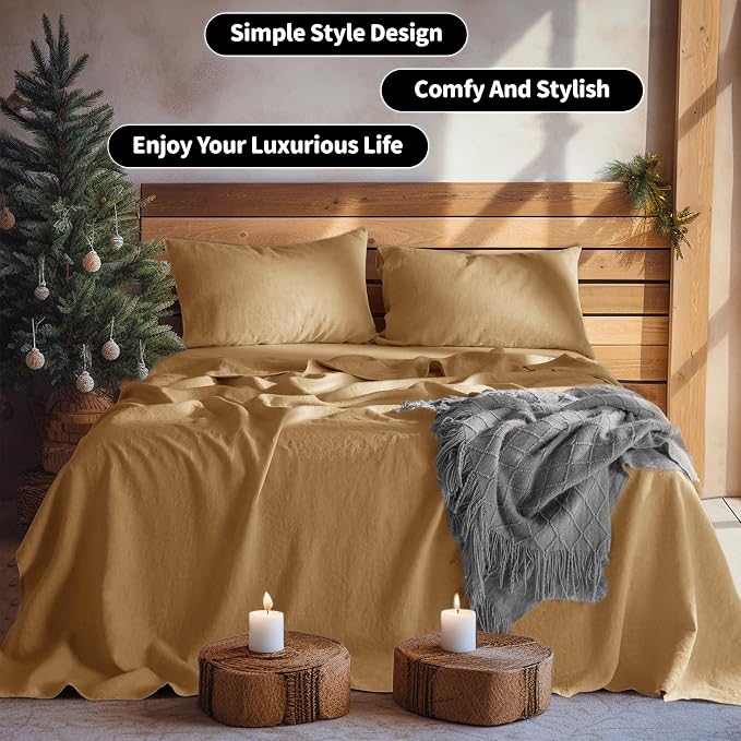 LBRO2M 100% Pure Linen Sheet Set Deep Pocket Up to 16" Bed Sheets Sets - Image 8