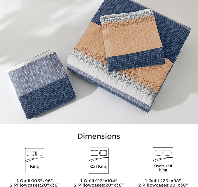 Litanika California King Quilt Set BlueO, Stripe Patchwork Summer Bedspread - Image 7
