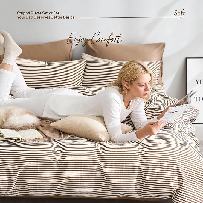 JELLYMONI 100% Natural Cotton 2pcs Striped Duvet Cover Sets, - Image 6