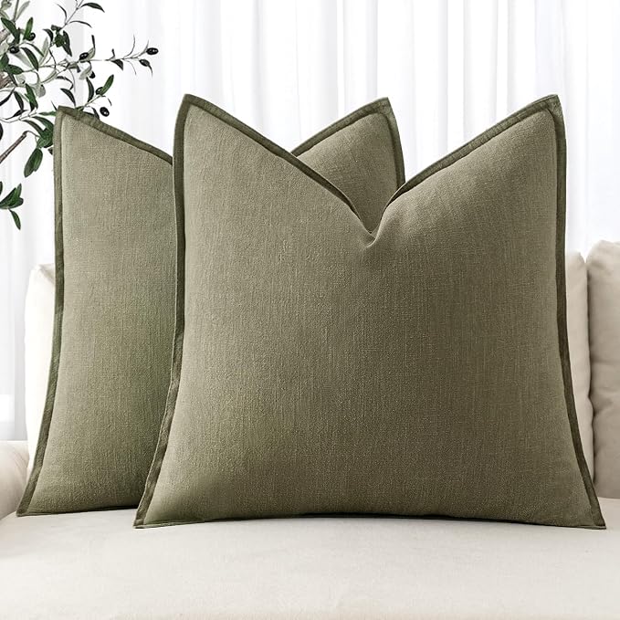 MIULEE Decorative Linen Pillow Covers 16x16 Inch Light Olive Green ​Boho by MIULEE
