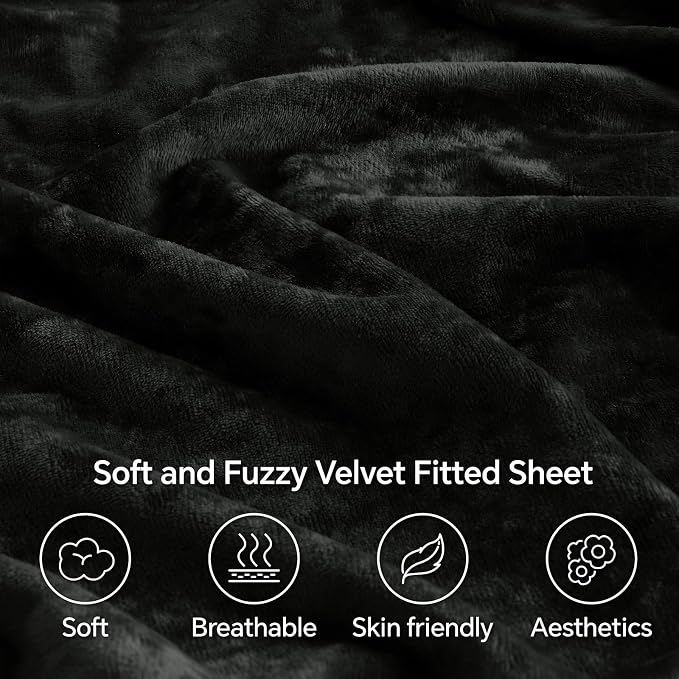 BEDELITE Velvet Fitted Sheet and Pillowcases Set, Luxury Soft Fuzzy Bottom Sheet - Image 3