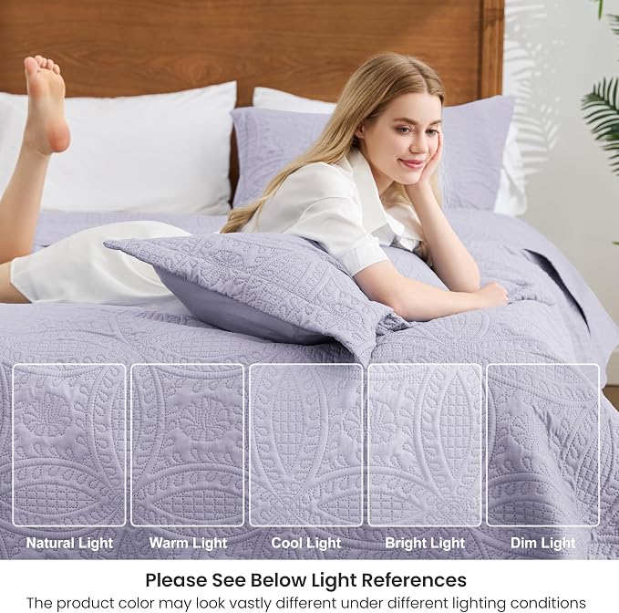 Love's cabin Oversized King Size Quilt Bedding Set Lavender Bedspreads - Image 6