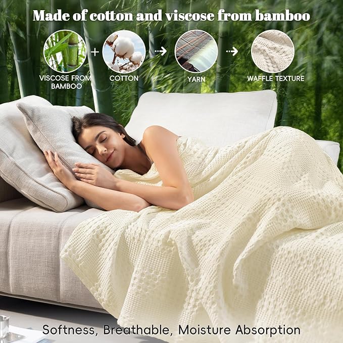 PHF Cooling Waffle Blanket Queen Size, Lightweight 60% Rayon from Bamboo & 40% - Image 2