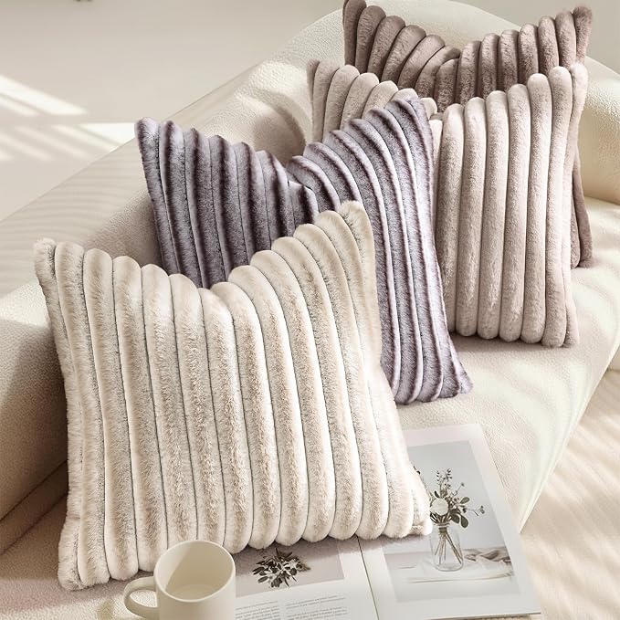 decorUhome Summer Cozy Faux Fur Throw Pillow Covers 20x20 Set of 2 Decorative - Image 4