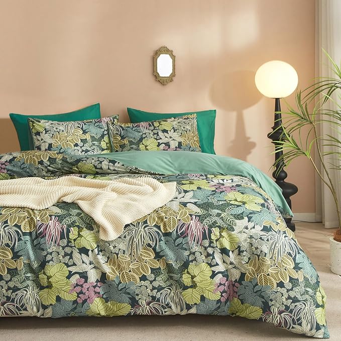 mixinni Tropical Multicolored Leaves Print Duvet Cover 2 Pillowcases Botanical by mixinni