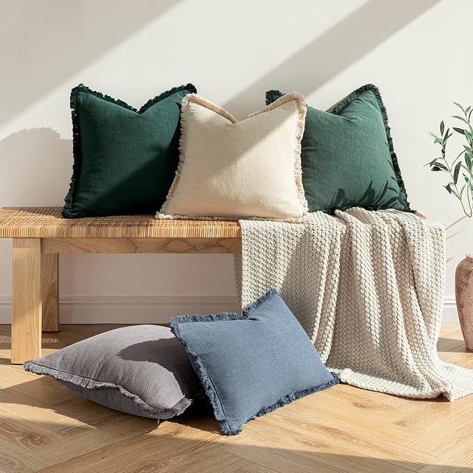 MIULEE Decorative Lumbar Throw Pillow Covers Neutral Linen Fringe Throw Pillows - Image 6