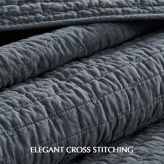 EVERGRACE Cross Stitch Pre-Washed Cotton Quilt Bedding Set King Size, Oversized - Image 3