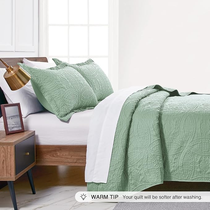 Love's cabin King Size Quilt Set Sage Bedspreads - Image 4